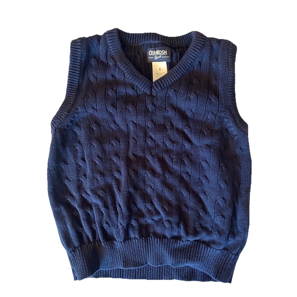 Oshkosh B gosh Boys Cotton Cable Knit Sweater Vest Navy Blue Size 4